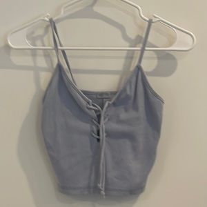 BLUE TIE FRONT CROPPED TANK